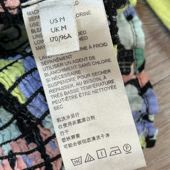 Free People Floral Smocked Puff Sleeve Top Multicolor Boho M - Picture 7 of 9